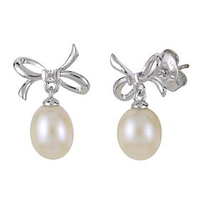 6-7mm Cultured Pearl and Created White Sapphire Bow Drop Earrings