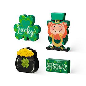 6"H St Patrick's Epoxy Wooden Leprechaun Table Decor - Set of 4