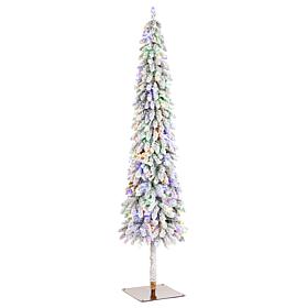 7.5ft Artificial Snowy Downswept Christmas Flocked Tree with Lights
