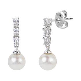 8.5-9mm Cultured Pearl and Created Sapphire Mixed-Cut Drop Earrings