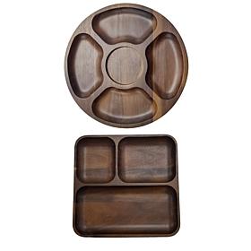 Acacia Wood 2pc Divided Tray and Serving Platter Set