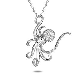 Alamea Sterling Silver CZ Octopus Pendant with Chain Necklace