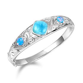 Alamea Sterling Silver Larimar and Synthetic Blue Opal Bangle Bracelet