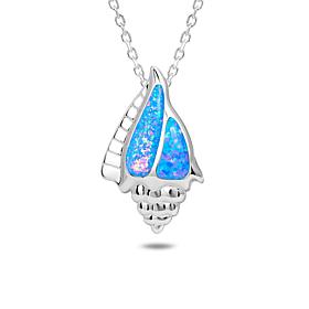 Alamea Sterling Silver Synthetic Blue Opal Conch Shell Pendant