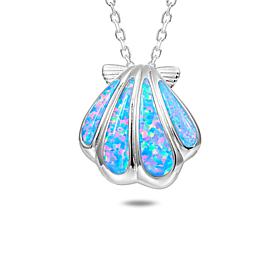 Alamea Sterling Silver Synthetic Blue Opal Sunrise Seashell Pendant