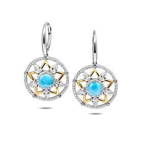 Alamea Sterling Silver Two-Tone Larimar and CZ Star Earrings