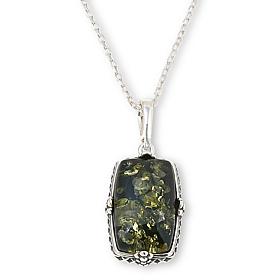 Amber Extraordinaire Sterling Silver Rectangular Pendant and 18" Chain