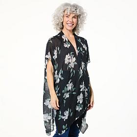 Anne Klein Pleated Hibiscus Print Ruana