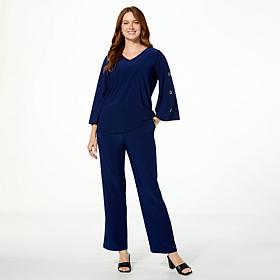 Antthony 2-piece Rhinestone Grommet Top & Pull-On Pant Set