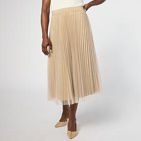 Antthony Metallic Pleated Mesh & Satin Pull-On Skirt