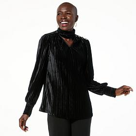 Antthony Mock Neck Ribbed Velvet Knit Blouse