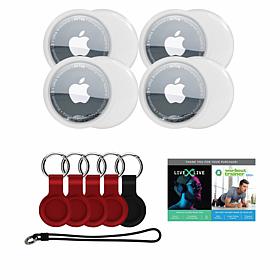Apple AirTag 4-pack Bundle with Keychains, Luggage Tag & Voucher