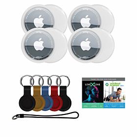 Apple AirTag 4-pack Bundle with Keychains, Luggage Tag & Voucher