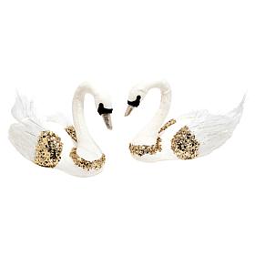 "As Is" august & leo Set of 2 Faux Fur Swans with Sequins 