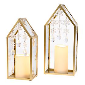 "As Is" august & leo Snowflake & Crystal Metal Lantern - Set of 2