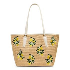 "As Is" Betsey Johnson Main Squeeze Lemon Woven Straw Tote Bag