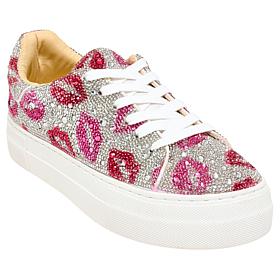 "As Is" Betsey Johnson Sidny Hearts or Lips Rhinestone Sneaker