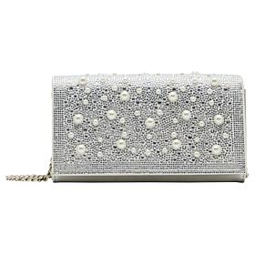 "As Is" Betsey Johnson Silver Pearl Flap Sparkler Clutch