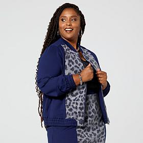 "As Is" Byron Lars Animal Print Sequin Knit Bomber Jacket