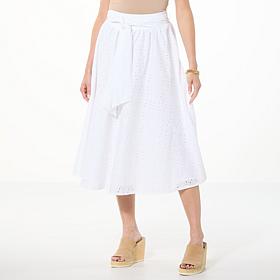 "As Is" C Wonder Eyelet Midi Skirt with Waist Tie