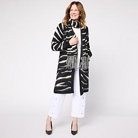 "As Is" C Wonder Jacquard Knit Coatigan Topper with Scarf