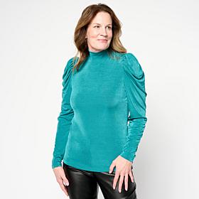 "As Is" C Wonder Mock Neck Shirred Puff Sleeve Top