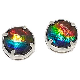 "As Is" Canadian Ammolite Gems Strlng Slvr Round Ammolite Stud Earrngs
