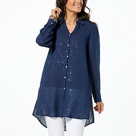"As Is" Colleen Lopez Button-Front Sequin Tunic