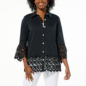 "As Is" Colleen Lopez Button-Front Tunic with Lace Detail