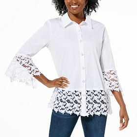 "As Is" Colleen Lopez Button-Front Tunic with Lace Detail