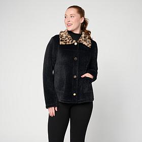 "As Is" Colleen Lopez Cardigan with Animal Print Collar