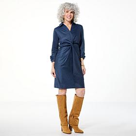 "As Is" Colleen Lopez Denim Print Twist-Front Ponte Dress