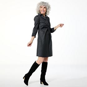 "As Is" Colleen Lopez Denim Print Twist-Front Ponte Dress