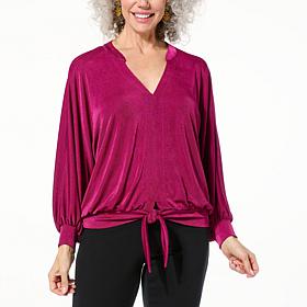 "As Is" Colleen Lopez Dolman Sleeve Top with Tie Front Hem