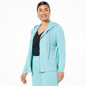 "As Is" Colleen Lopez Embellishd Sweater Knit Zip-Front Hooded Crdigan
