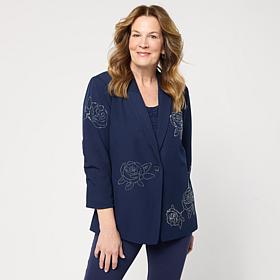 "As Is" Colleen Lopez Embroidered Button-Front Woven Blazer