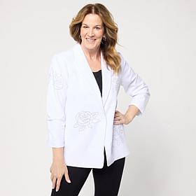 "As Is" Colleen Lopez Embroidered Button-Front Woven Blazer