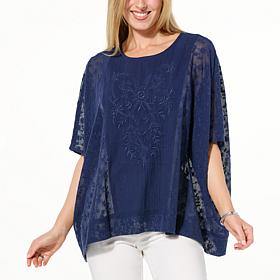 "As Is" Colleen Lopez Embroidered Woven Top with Eyelet Detail
