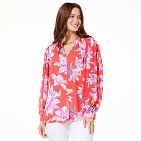 "As Is" Colleen Lopez Floral Printed Button-Down Blouse