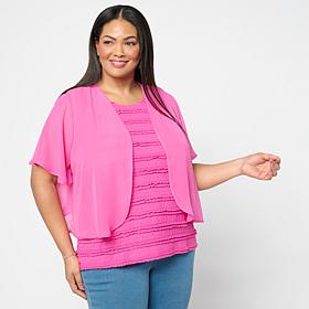 "As Is" Colleen Lopez Flutter Sleeve Rounded Hem Woven Shrug
