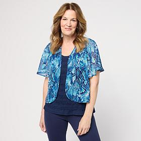 "As Is" Colleen Lopez Flutter Sleeve Rounded Hem Woven Shrug