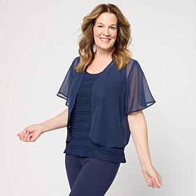 "As Is" Colleen Lopez Flutter Sleeve Rounded Hem Woven Shrug