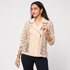 "As Is" Colleen Lopez Lace Moto Jacket with Solid Trim
