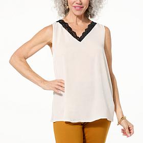 "As Is" Colleen Lopez Lace-Trim Satin Tank