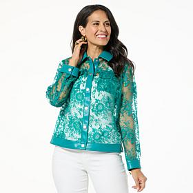 "As Is" Colleen Lopez Mesh Jacket with Faux Leather Trim