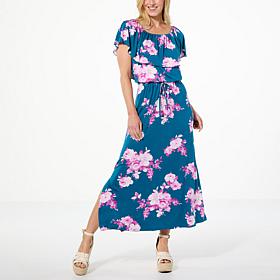 "As Is" Colleen Lopez Off-the-Shoulder Printed Knit Maxi Dress