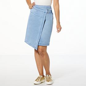 "As Is" Colleen Lopez Stretch Denim Faux Wrap Skirt with Belt