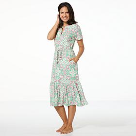 "As Is" Comfort Code Jersey Knit Belted Tiered-Hem Midi Dress