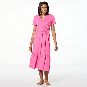 "As Is" Comfort Code Jersey Knit Belted Tiered-Hem Midi Dress