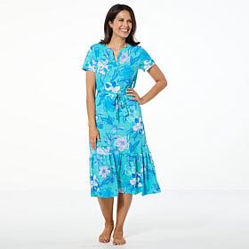 "As Is" Comfort Code Jersey Knit Belted Tiered-Hem Midi Dress